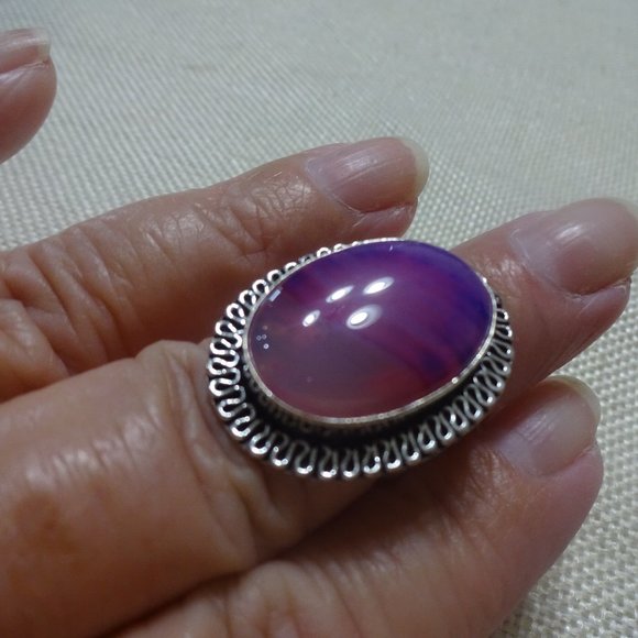 Gorgeous "PURPLE BOTSWANA AGATE" Handmade Sterling Ring Size 7.25 #254B - Picture 1 of 3